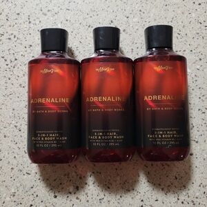 3 Bath & Body Works Adrenaline Mens 3 in 1 Hair Face Body Wash 10 oz Each